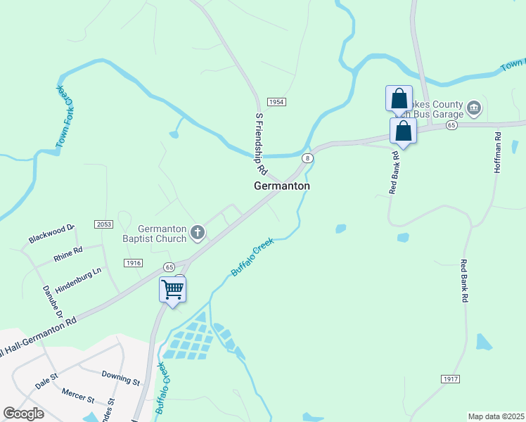 map of restaurants, bars, coffee shops, grocery stores, and more near 3577 North Carolina 8 in Germanton