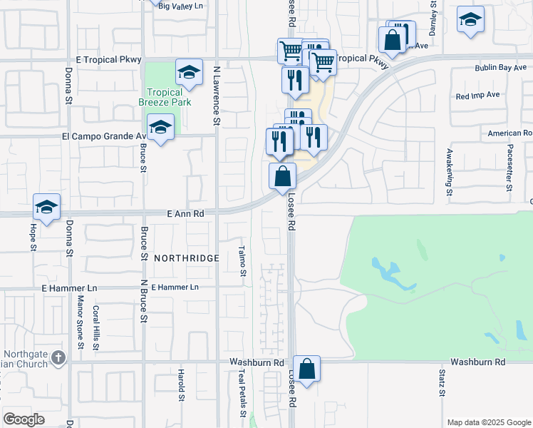 map of restaurants, bars, coffee shops, grocery stores, and more near 5537 Ayers Cliff Street in North Las Vegas