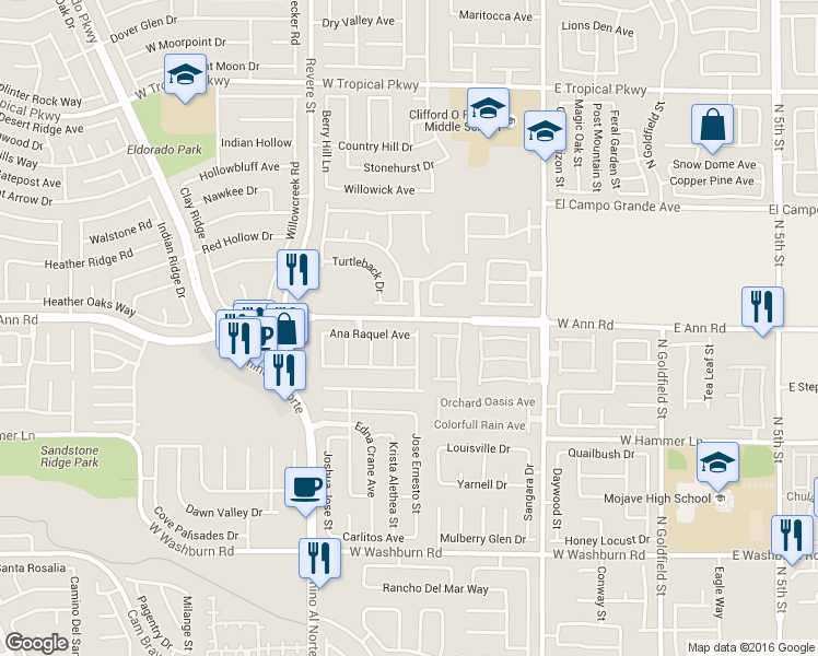 map of restaurants, bars, coffee shops, grocery stores, and more near 5541 Ramirez Street in North Las Vegas