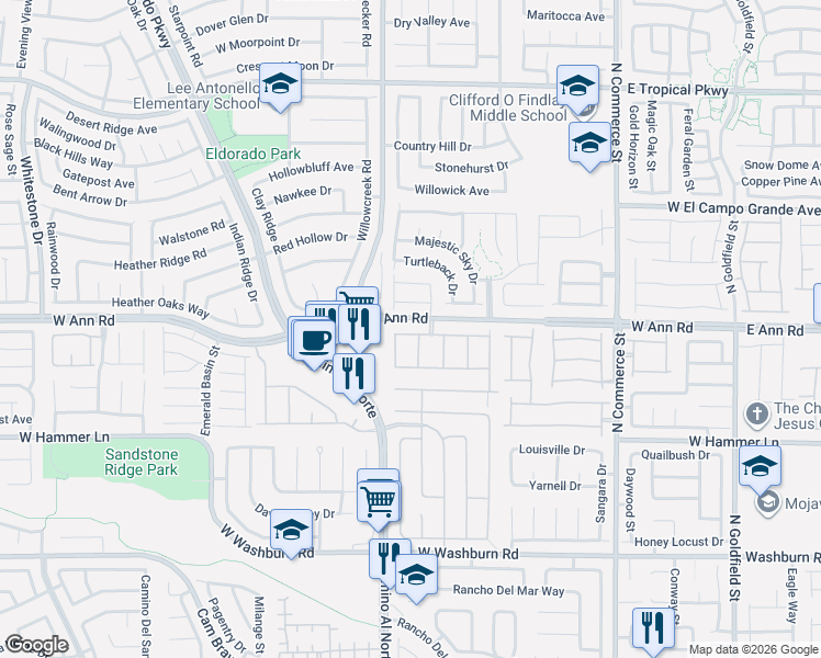 map of restaurants, bars, coffee shops, grocery stores, and more near 5535 Los Lobos Street in North Las Vegas