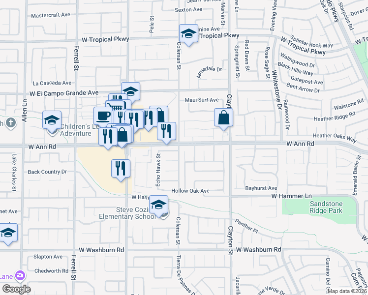 map of restaurants, bars, coffee shops, grocery stores, and more near 5535 Foxtail Ridge Street in North Las Vegas