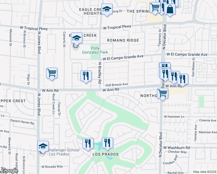 map of restaurants, bars, coffee shops, grocery stores, and more near 5309 Still Breeze Avenue in Las Vegas