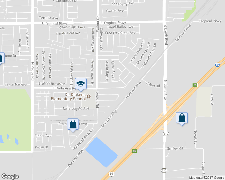 map of restaurants, bars, coffee shops, grocery stores, and more near 3957 East Carla Ann Road in North Las Vegas