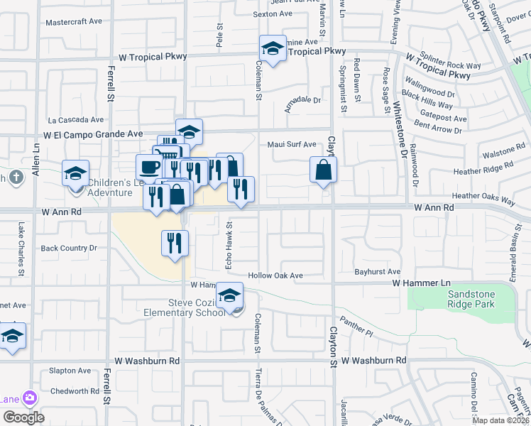 map of restaurants, bars, coffee shops, grocery stores, and more near 5535 Foxtail Ridge Street in North Las Vegas