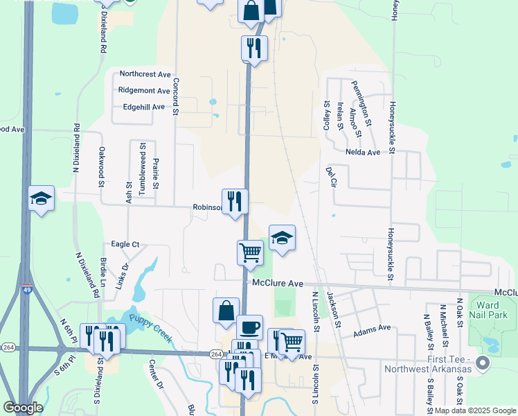map of restaurants, bars, coffee shops, grocery stores, and more near 425 North Bloomington Street in Lowell