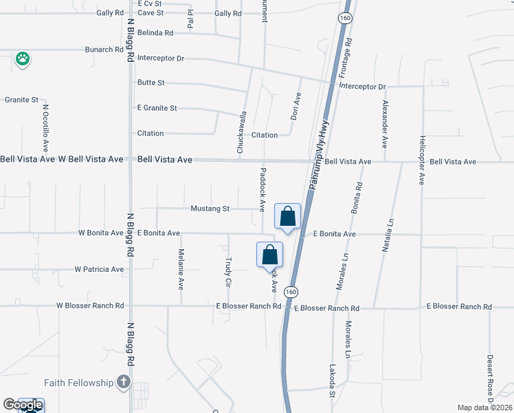 map of restaurants, bars, coffee shops, grocery stores, and more near 440 Mustang Street in Pahrump
