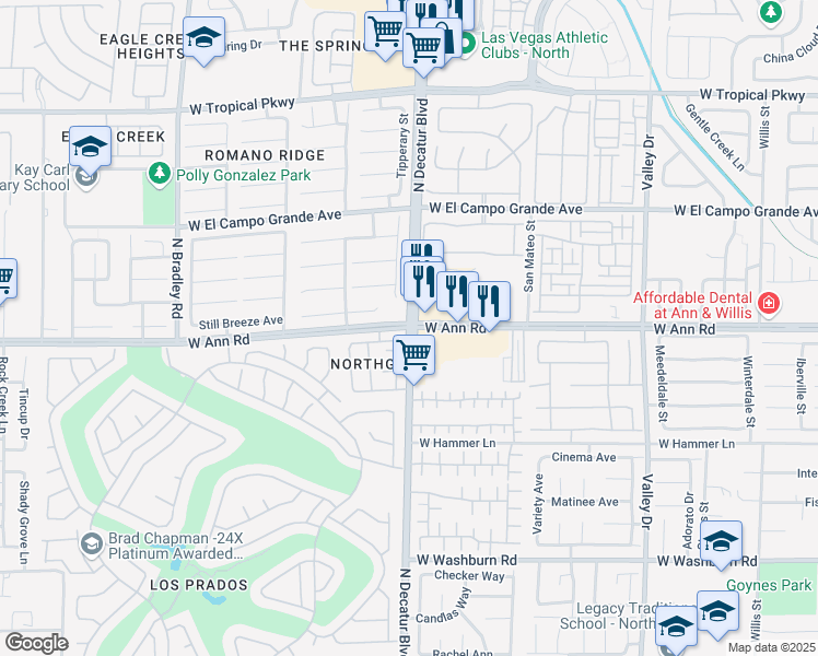 map of restaurants, bars, coffee shops, grocery stores, and more near in North Las Vegas