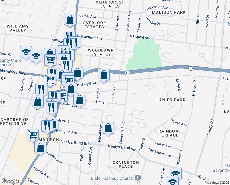 map of restaurants, bars, coffee shops, grocery stores, and more near 400 Maple Street in Nashville