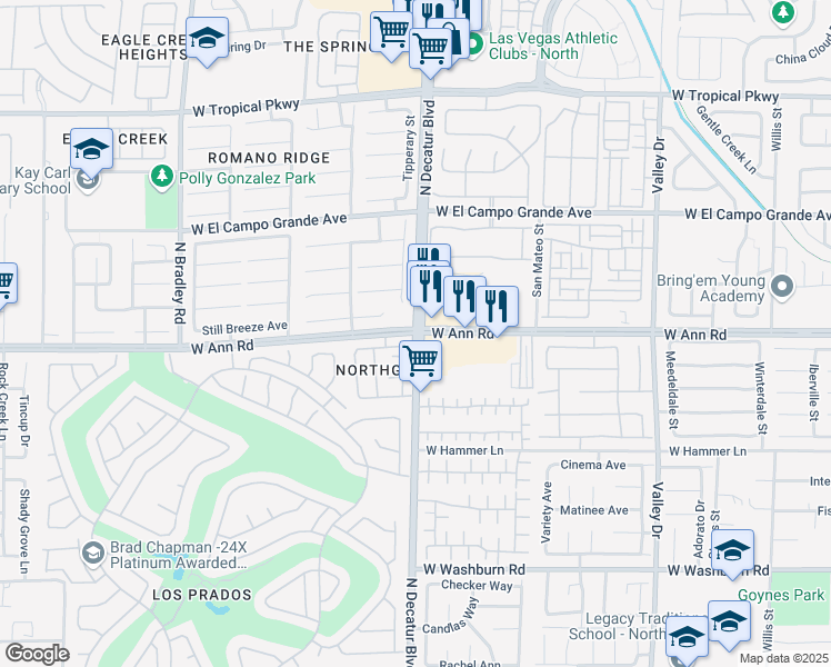 map of restaurants, bars, coffee shops, grocery stores, and more near 6371 North Decatur Boulevard in Las Vegas