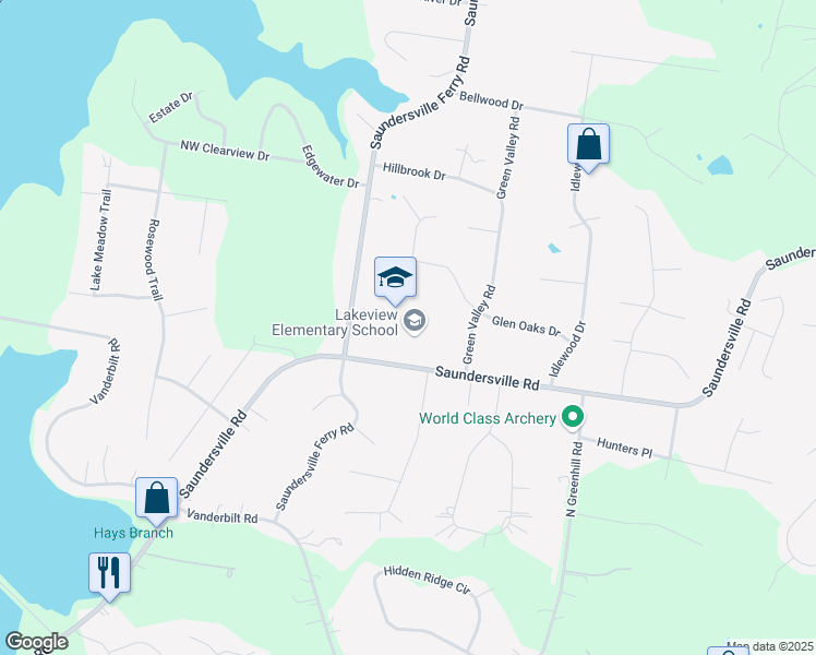 map of restaurants, bars, coffee shops, grocery stores, and more near 6211 Saundersville Road in Mount Juliet
