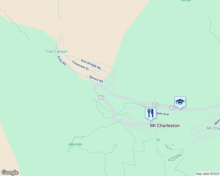 map of restaurants, bars, coffee shops, grocery stores, and more near 223 Crestview Drive in Mount Charleston