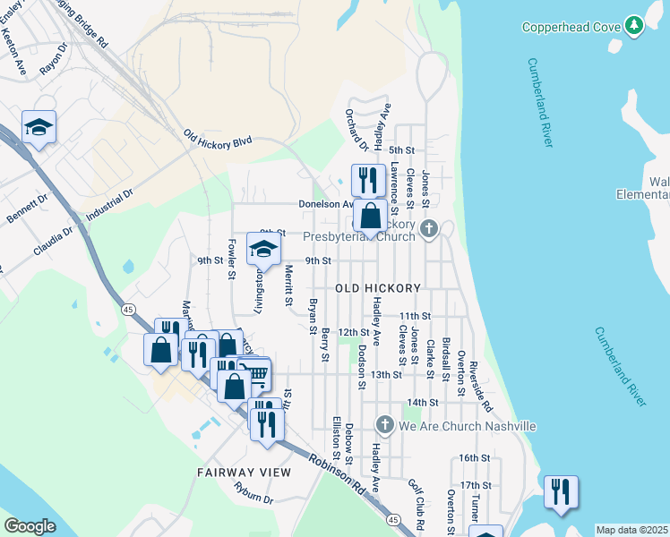 map of restaurants, bars, coffee shops, grocery stores, and more near 912 Berry Street in Nashville