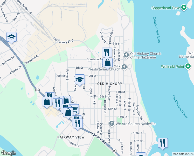 map of restaurants, bars, coffee shops, grocery stores, and more near 902 Elliston Street in Nashville