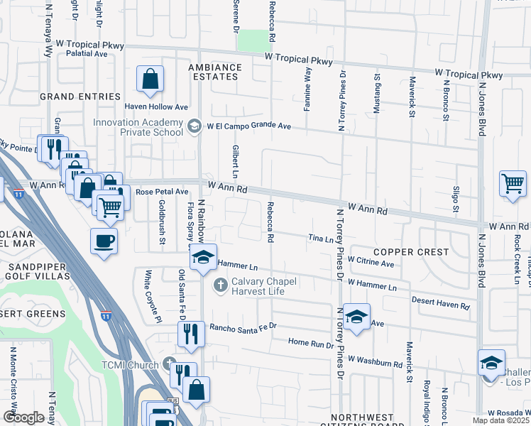 map of restaurants, bars, coffee shops, grocery stores, and more near 5522 Porcupine Rim Street in Las Vegas