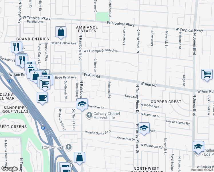 map of restaurants, bars, coffee shops, grocery stores, and more near 5522 Porcupine Rim Street in Las Vegas