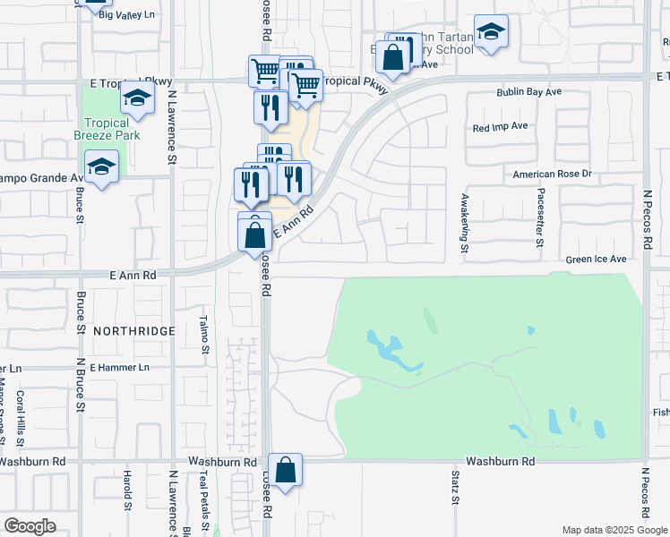 map of restaurants, bars, coffee shops, grocery stores, and more near 2625 Cattrack Avenue in North Las Vegas