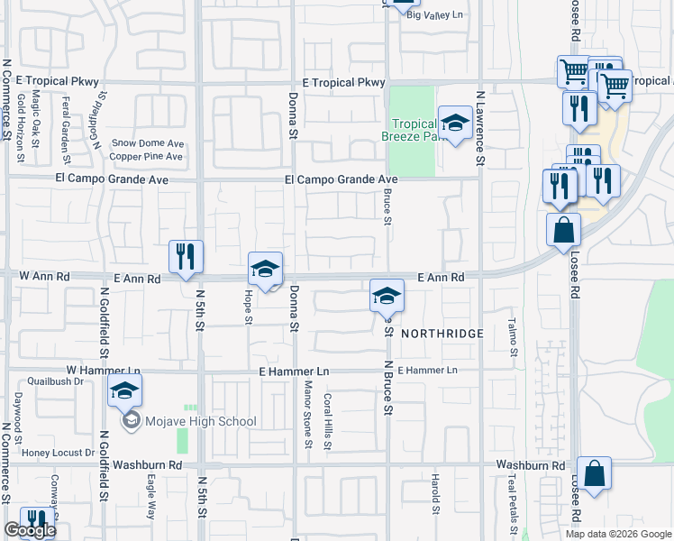 map of restaurants, bars, coffee shops, grocery stores, and more near 5602 Caballo Corral Court in North Las Vegas
