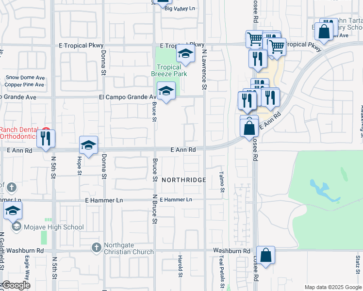 map of restaurants, bars, coffee shops, grocery stores, and more near 5537 Desert Mirage Road in North Las Vegas