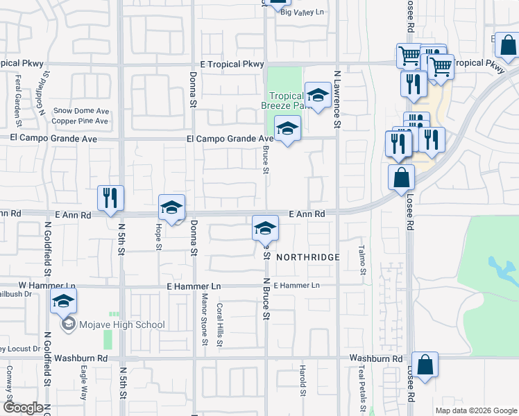 map of restaurants, bars, coffee shops, grocery stores, and more near 1212 Barron Creek Avenue in North Las Vegas