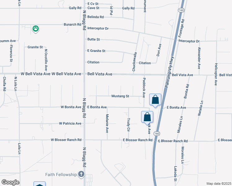 map of restaurants, bars, coffee shops, grocery stores, and more near 240 Mustang Street in Pahrump