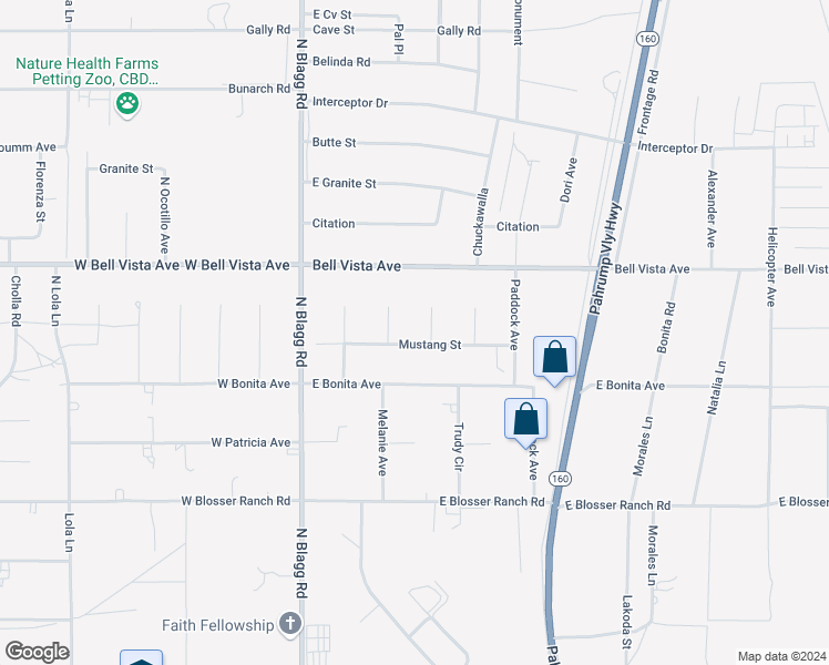 map of restaurants, bars, coffee shops, grocery stores, and more near 240 Mustang Street in Pahrump