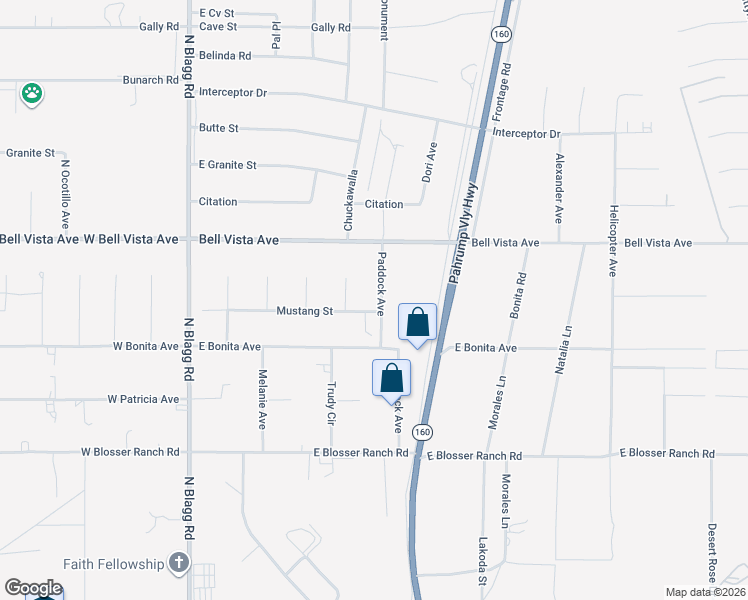 map of restaurants, bars, coffee shops, grocery stores, and more near 440 Mustang Street in Pahrump