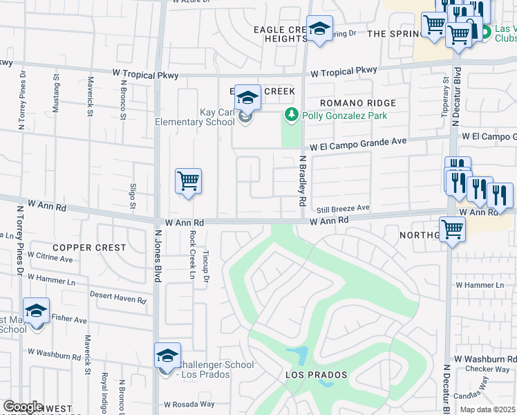 map of restaurants, bars, coffee shops, grocery stores, and more near 5604 Island Breeze Court in Las Vegas