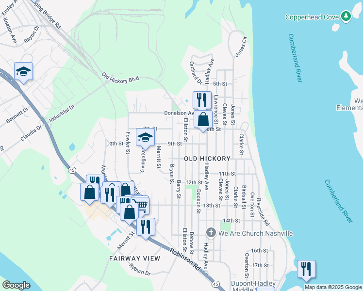 map of restaurants, bars, coffee shops, grocery stores, and more near 901 Berry Street in Nashville