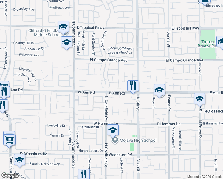 map of restaurants, bars, coffee shops, grocery stores, and more near 103 Broken Wagon Avenue in North Las Vegas