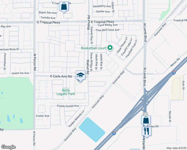 map of restaurants, bars, coffee shops, grocery stores, and more near 3920 East Carla Ann Road in North Las Vegas