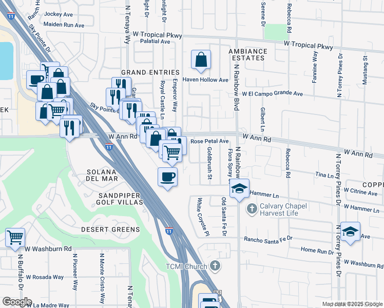 map of restaurants, bars, coffee shops, grocery stores, and more near 5512 Green Willow Street in Las Vegas