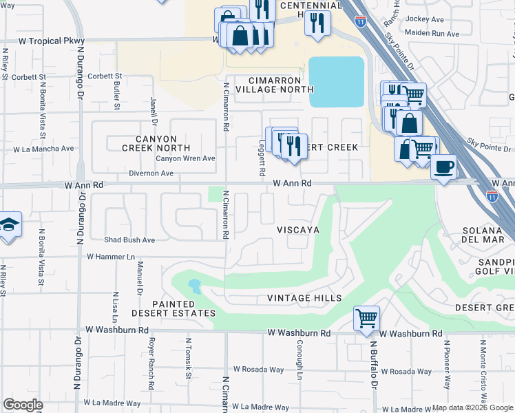 map of restaurants, bars, coffee shops, grocery stores, and more near 5509 Big Sky Lane in Las Vegas