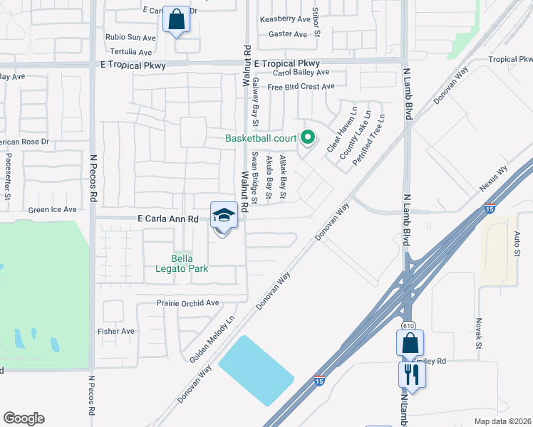 map of restaurants, bars, coffee shops, grocery stores, and more near 3928 East Carla Ann Road in North Las Vegas