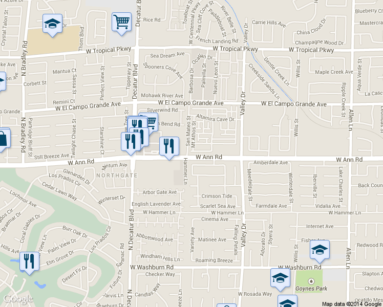 map of restaurants, bars, coffee shops, grocery stores, and more near 4473 Oberlander Avenue in North Las Vegas