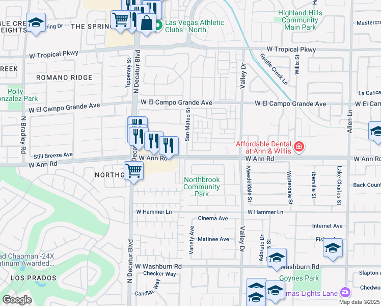 map of restaurants, bars, coffee shops, grocery stores, and more near 4473 Oberlander Avenue in North Las Vegas