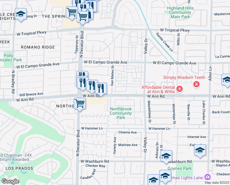 map of restaurants, bars, coffee shops, grocery stores, and more near 4445 Mount Penteli Avenue in North Las Vegas