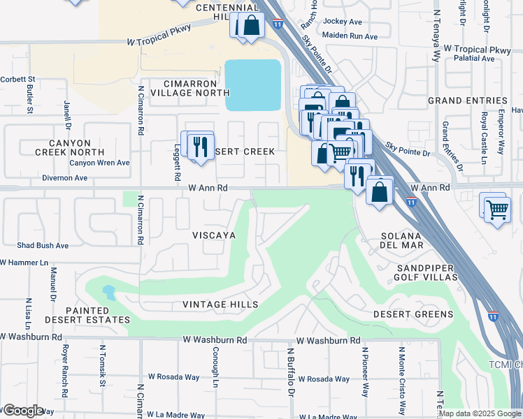 map of restaurants, bars, coffee shops, grocery stores, and more near 7644 Valley Green Drive in Las Vegas
