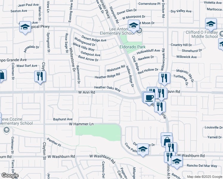 map of restaurants, bars, coffee shops, grocery stores, and more near 1429 Heather Oaks Way in North Las Vegas