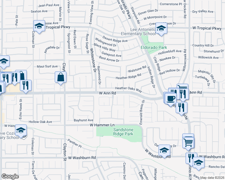 map of restaurants, bars, coffee shops, grocery stores, and more near 1627 Heather Oaks Way in North Las Vegas