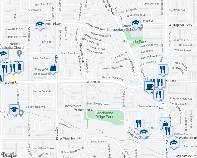 map of restaurants, bars, coffee shops, grocery stores, and more near 1627 Heather Oaks Way in North Las Vegas