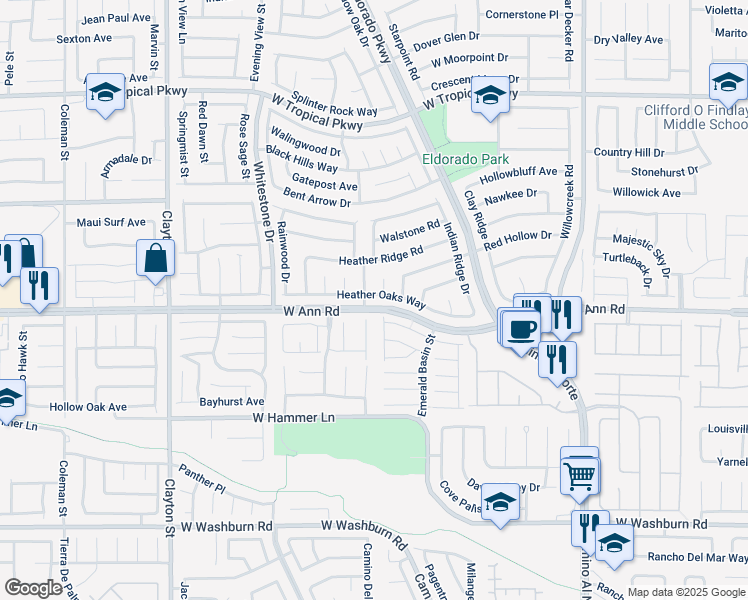 map of restaurants, bars, coffee shops, grocery stores, and more near 1505 Heather Oaks Way in North Las Vegas