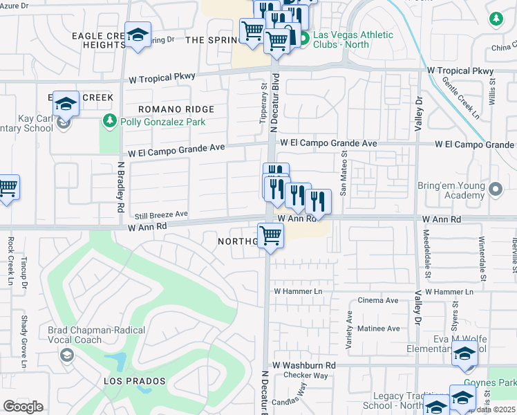 map of restaurants, bars, coffee shops, grocery stores, and more near 4810 West Ann Road in Las Vegas