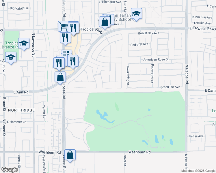 map of restaurants, bars, coffee shops, grocery stores, and more near 2829 Elvington Avenue in North Las Vegas