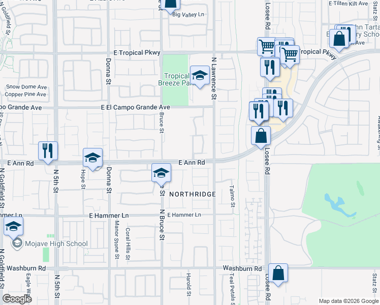 map of restaurants, bars, coffee shops, grocery stores, and more near 5625 Midnight Breeze Street in North Las Vegas