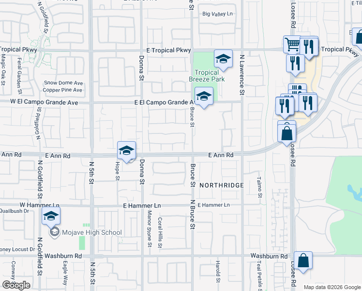 map of restaurants, bars, coffee shops, grocery stores, and more near 1126 Junipine Avenue in North Las Vegas