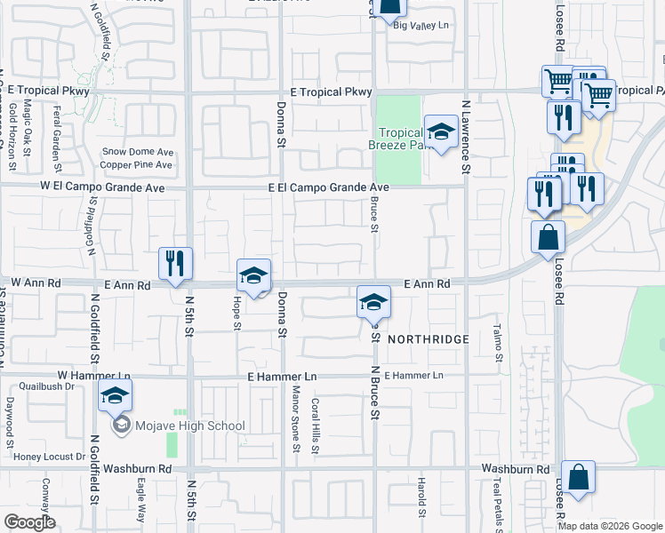 map of restaurants, bars, coffee shops, grocery stores, and more near 1109 Cliff Castle Avenue in North Las Vegas
