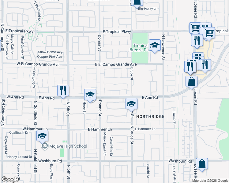 map of restaurants, bars, coffee shops, grocery stores, and more near 1109 Cliff Castle Avenue in North Las Vegas