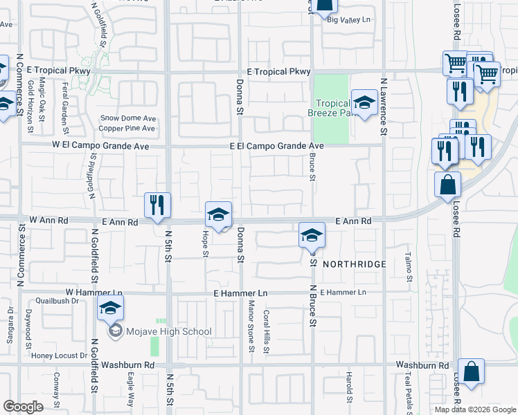 map of restaurants, bars, coffee shops, grocery stores, and more near 991 Cliff Castle Avenue in North Las Vegas