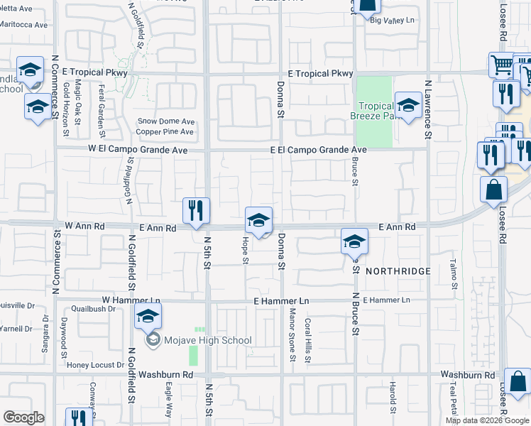 map of restaurants, bars, coffee shops, grocery stores, and more near East Ann Road in North Las Vegas