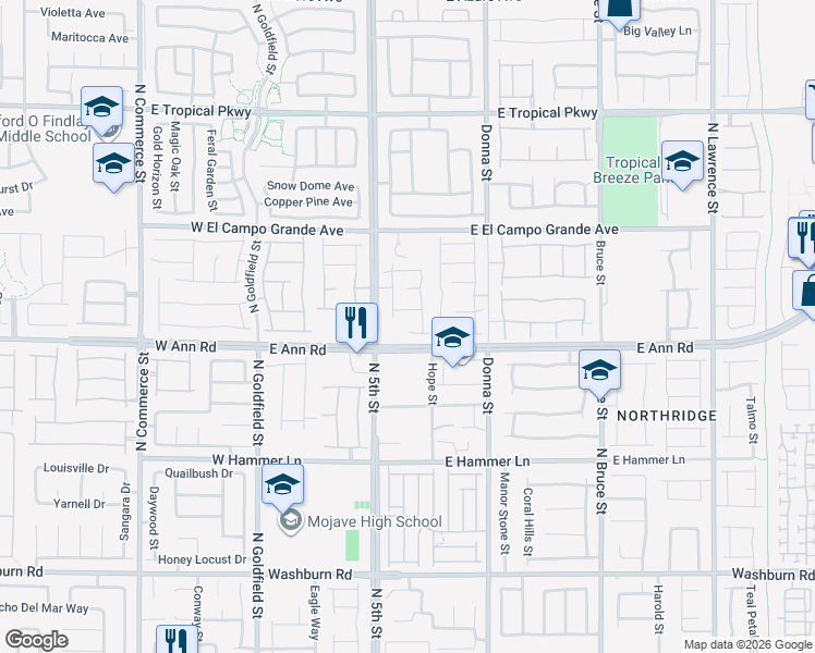 map of restaurants, bars, coffee shops, grocery stores, and more near 598-500 E El Campo Grande Ave in North Las Vegas